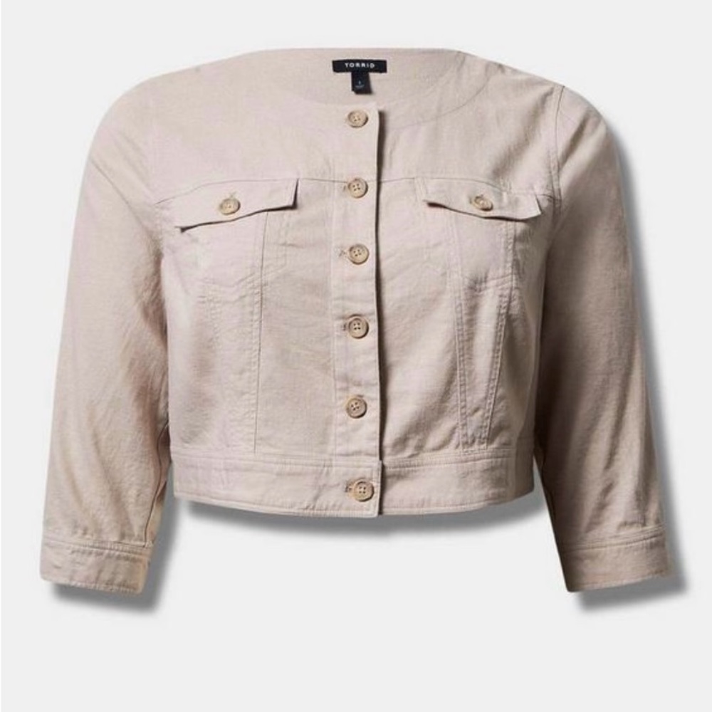 Torrid | Collarless Linen Crop Jacket